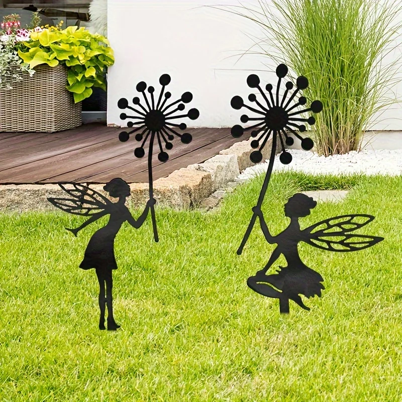 Rustic Fairy Garden Stakes, 1pc/2pc Iron Decorative Yard Art, Outdoor Wedding Occasion, Angelic Metal Wall Decor, Theme Fairy