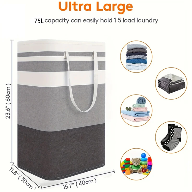 75L Laundry Baskets Large Capacity Dirty Clothes Hamper With Handles Durable Bathroom Clothes Storage Basket For Home Dorm Hotel