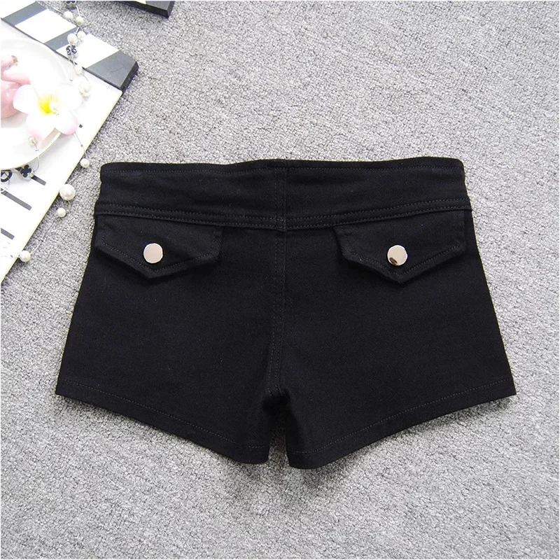 Black Sexy Low Waist Denim Shorts Women Fashion Studded Bead Rivet Nightclub Spicy Girl 2025 Summer New Slim Short Hot Pants