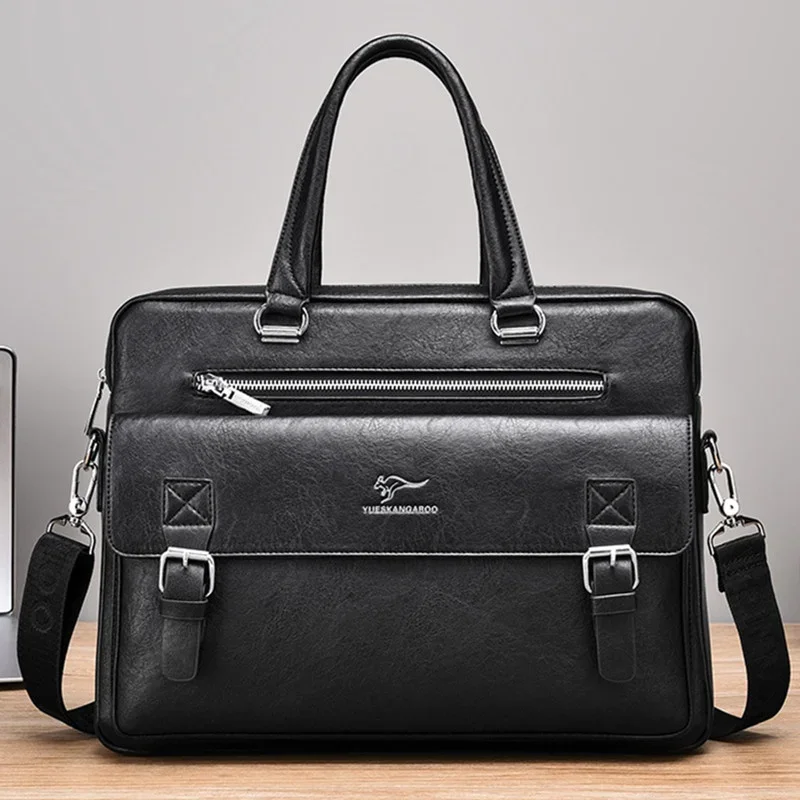 Business Leather Men's Briefcase Large Capacity Shoulder Messenger Bag Vintage Man Handbag Office 14" inches Laptop Bag