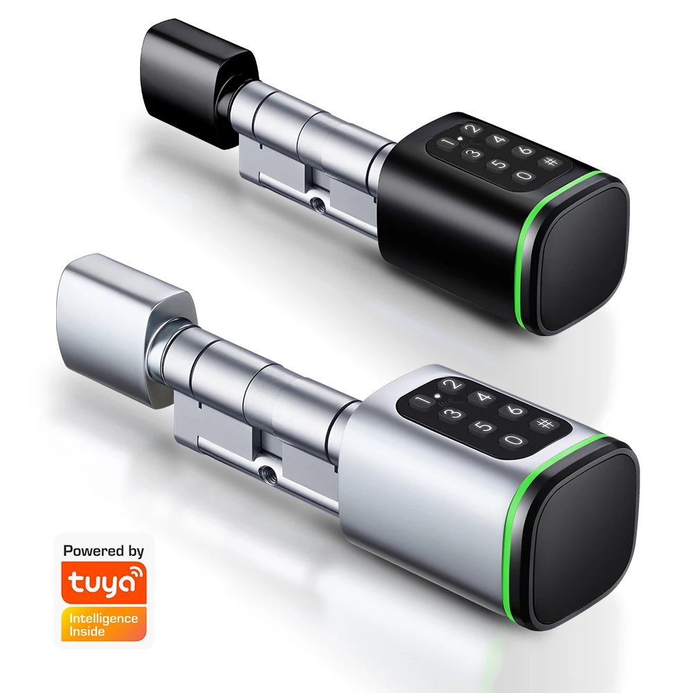 Smart Cylinder Lock Tuya 60-90mm Electric Bluetooth APP Remote Biometric Fingerprint Lock Anti-Theft Security Home Door Mortise