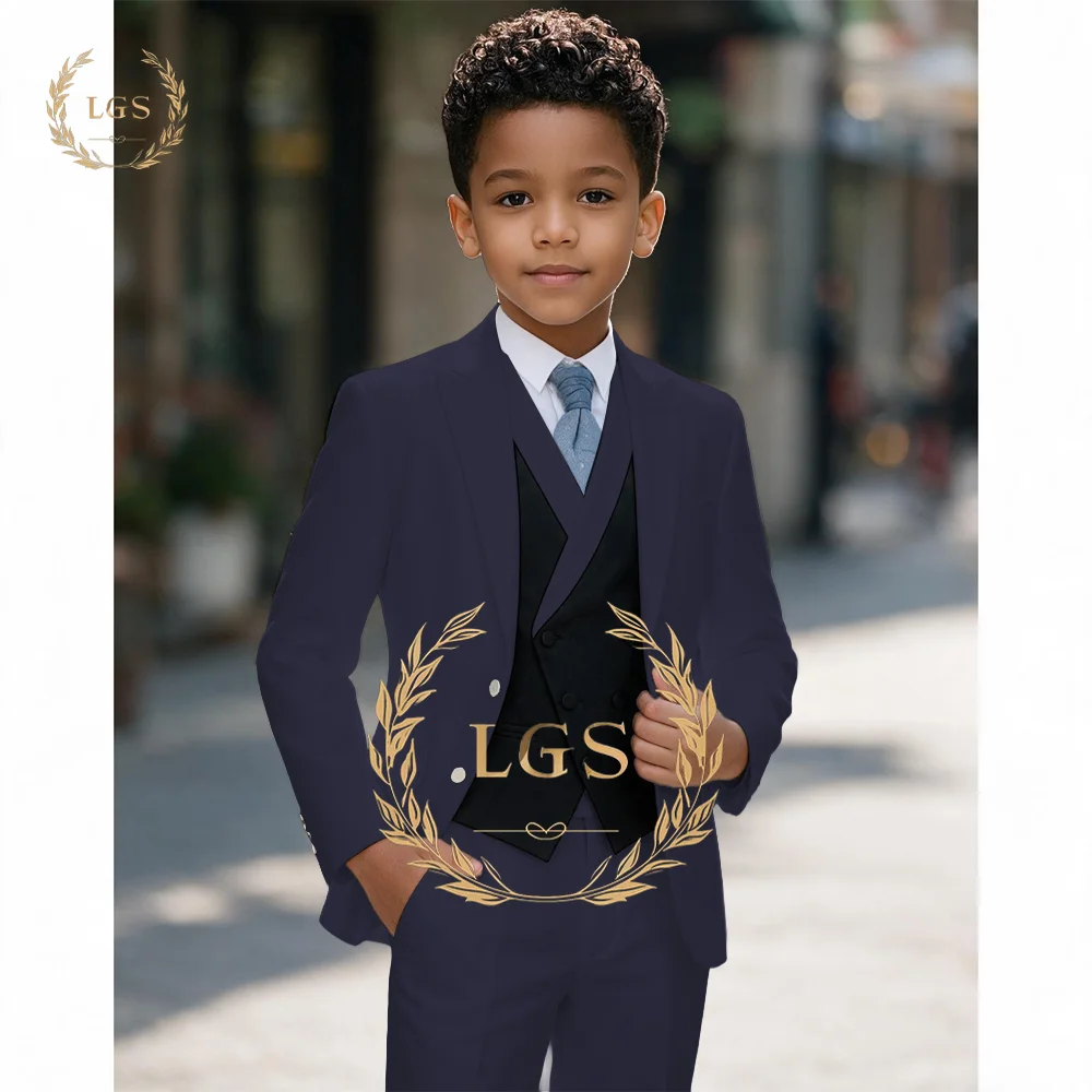Trajes Elegantes para Hombres Boys 3 Piece Suit Double Breasted Notch Lapel Jacket Vest Pants Slim Fit Kids Wedding Party
