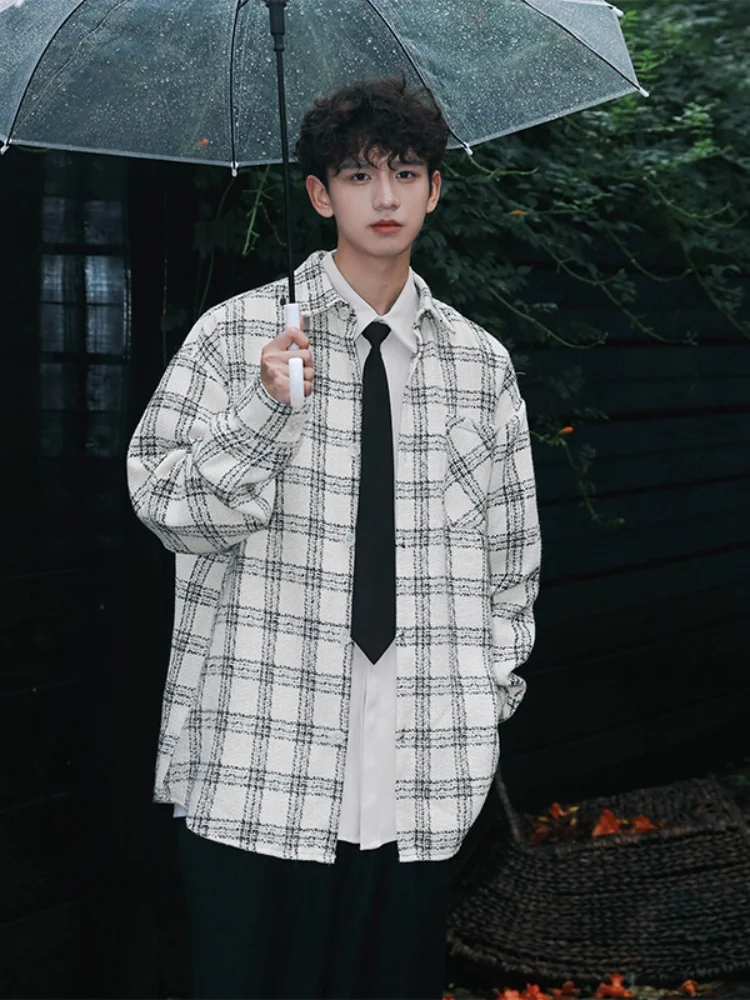 

Мужская куртка в американском ретро-стиле в клетку, новинка осени 2024, модный молодежный топ в стиле «маленький аромат», свободный крой, декоративные элементы