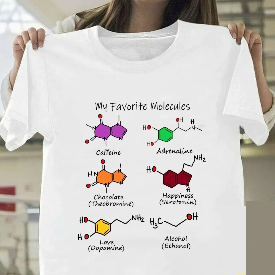 Men\'s T-shirt Chemistry Is Awesome My Favorite Molecules Caffeine Print T Shirt Men O-neck Basic Tshirt Male Classical Tops