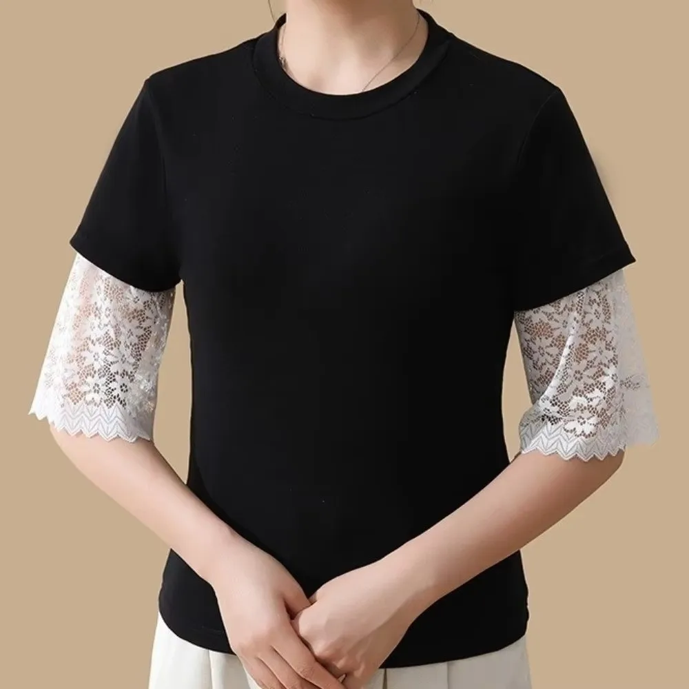 Soft Solid Color Lace Floral Cuffs Bell Sleeves Stretchable Fake Sleeves Detachable Black Wrist Accessories Girl