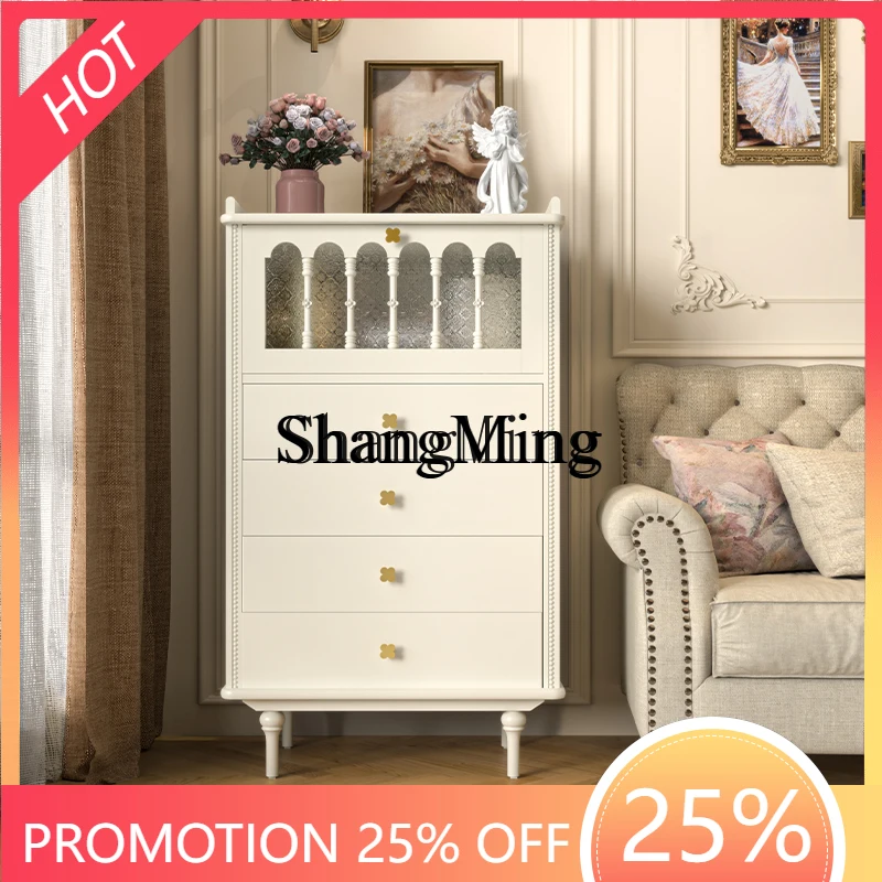 

ZYY Cream Wind Flap Door Bucket Cabinet Locker Living Room Bedroom White Solid Wood Storage Locker