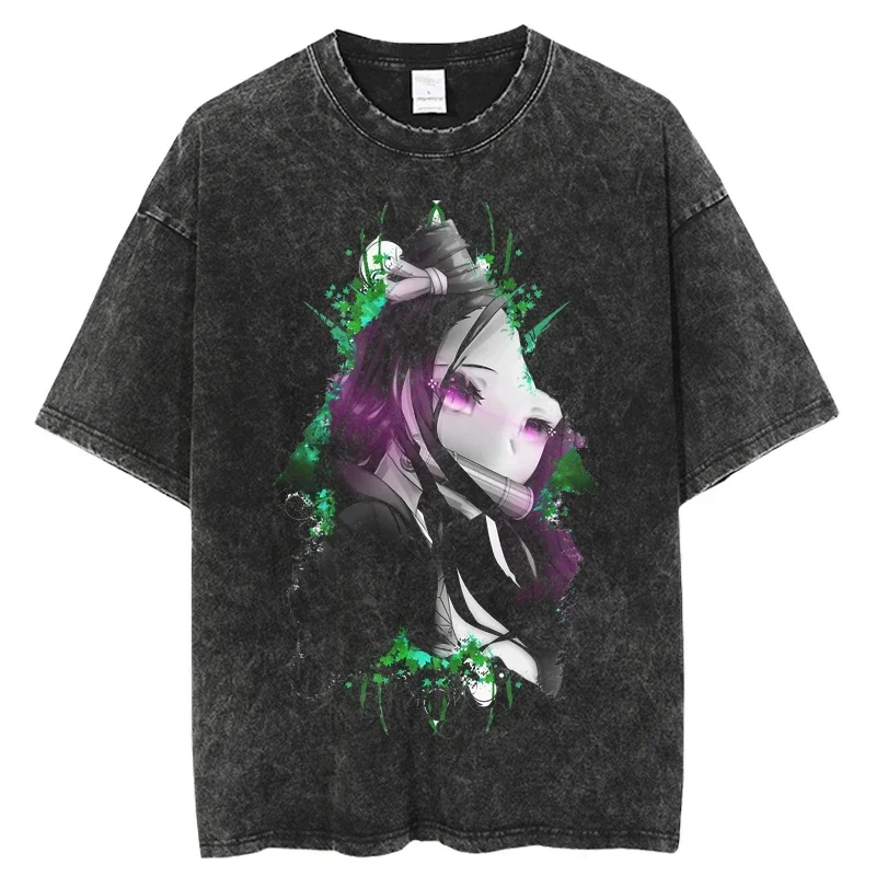 Punk Japanese Anime Kimetsu no Yaiba Washed T Shirt Cool Graphic Summer T-shirt Manga Streetwear Tshirt Hip Hop Vintage T shirts