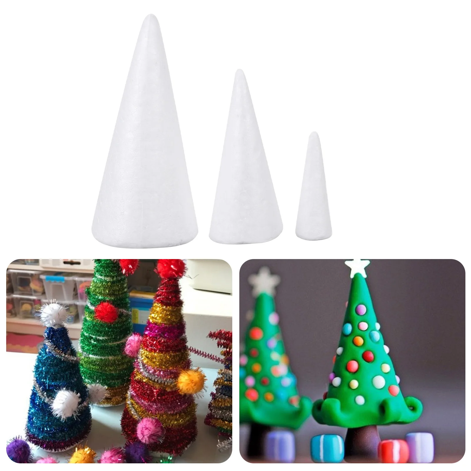 

24pcs Christmas Tree Decor Craft Cones For Diy Ornament Material White Foam Craft Cones Activity Set