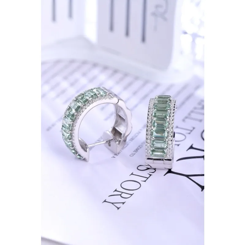 Ruihe New Custom 925 Silver 7.39ct Emerald Cut Lab Grown Green Gemstones Earrings for Women Daily Wedding Jewelry Gift