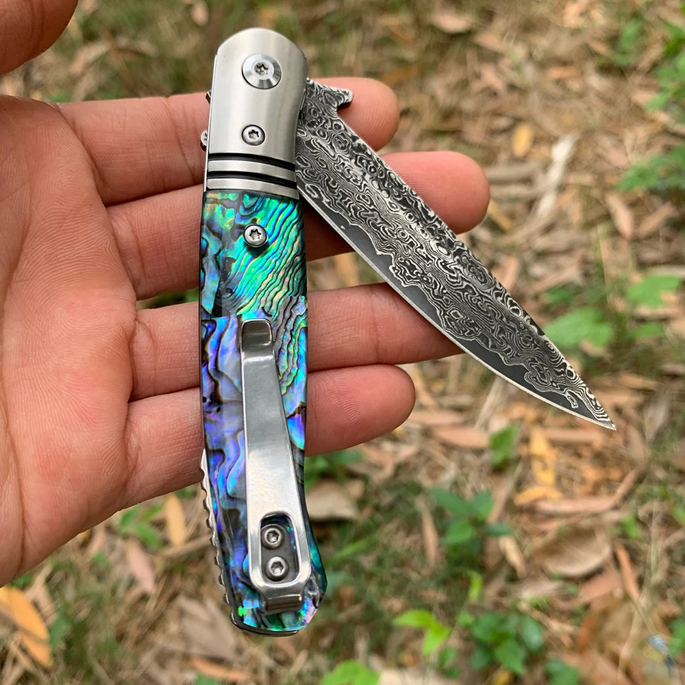 Hand Original Damascus steel Folding Knife wood Handle Ball Bearing EDC Portable Camping Pocket knife Professional 