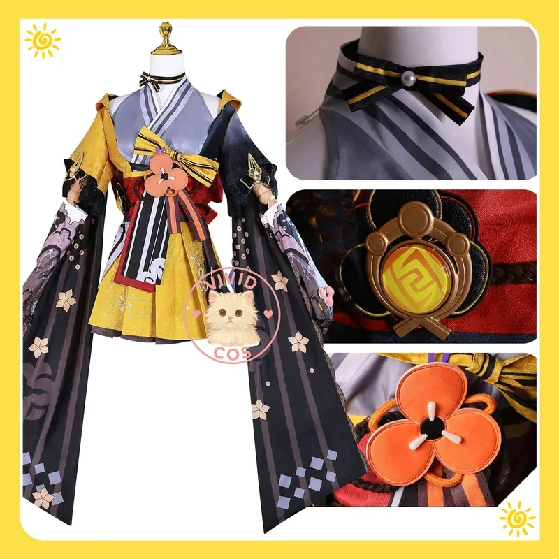 Genshin Impact Chiori Inazuma Traditional Texts Full Set Details Cosplay Costume Thunder-Inspired Patterns Games