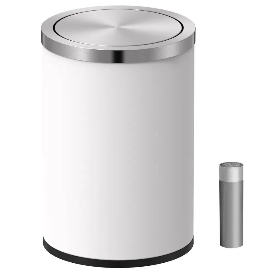 

Small Trash Can with Swing Lid 2.4 Gallons 9 Liter, Mini Trash Can with lid, Stainless Steel Cylindrical Garbage Can for Home an