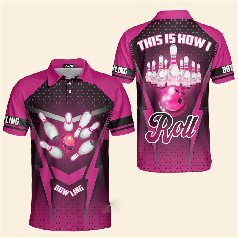 Colorful Light Printed Bowling Polo Shirt Unisex Sports Casual Personality T Shirts Lapel Button 2025 Unique Design Tee Top #5