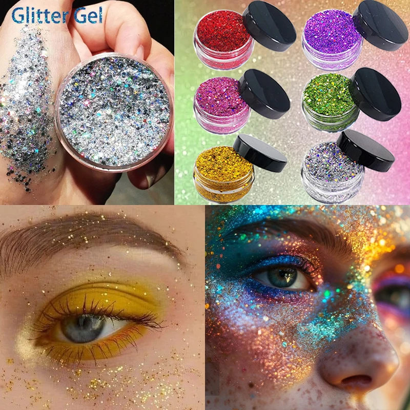 جل لامع لامع، جل لامع بالترتر مع فرشاة، مكياج لامع يدوم طويلاً لظلال العيون وشعر الجسم والوجه وتزيين المكياج #1