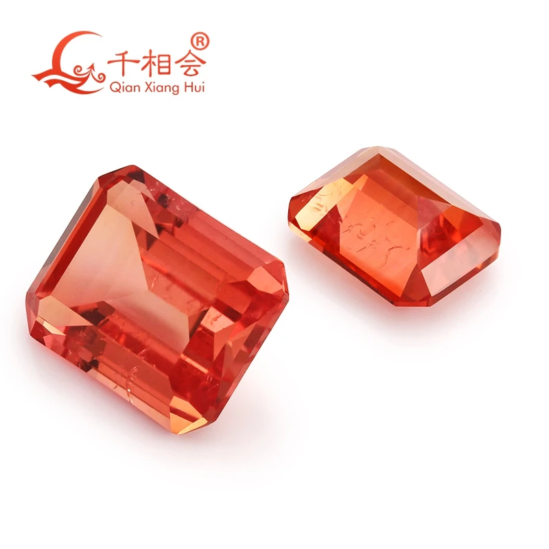 

Emerald Cut lab grown Sapphire Padparadscha Loose Gem Stone with Minor Cracks And Inclusions Corundum loose stone