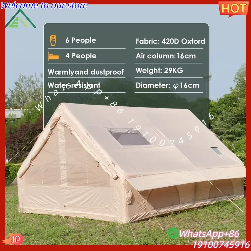 2026 Waterproof Four-Season Oxford Cloth 12sqm Inflatable Camping Tent 3-4 Person Two Bedrooms Heavy Foldable