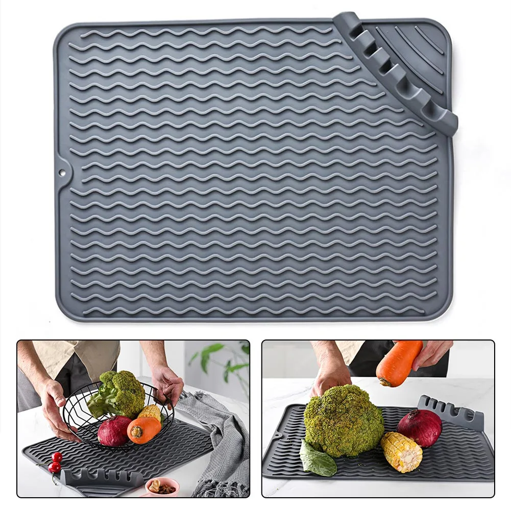 Non-Slip Silicone Dish Drying Mat Drain Pad - Heat Resistant & Easy To Clean Sturdy Materia Dish Drying Mat Repels Water Mats