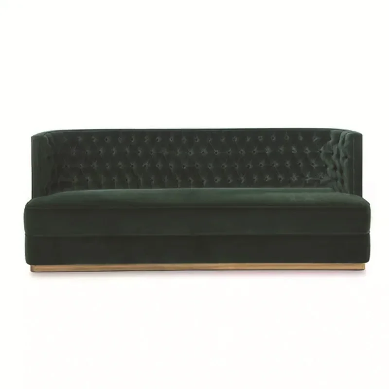 Light luxury stainless steel titanium dark green velvet soft bag card seat sofa, pull buckle backrest with 5 pieces