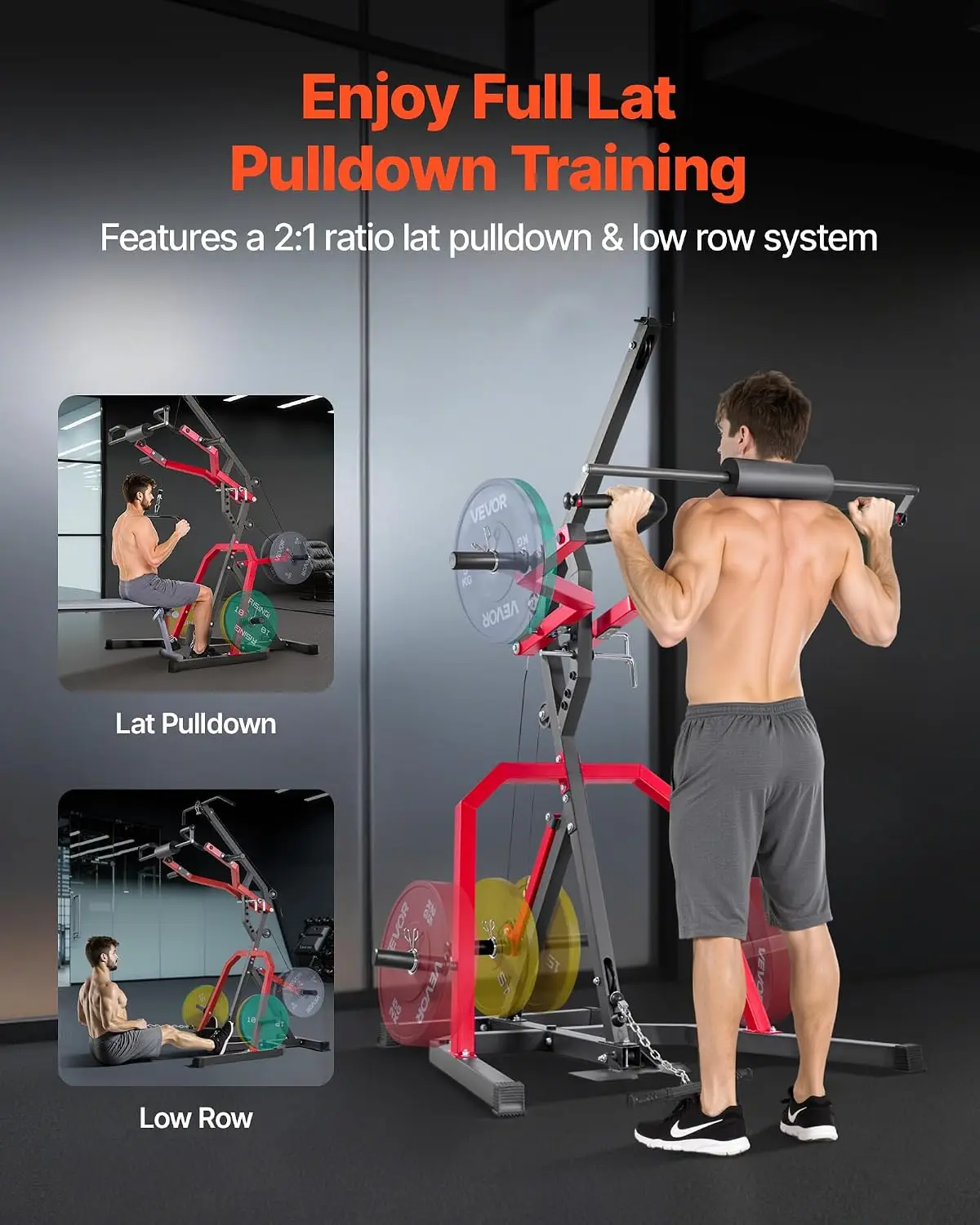 Home Gym Equipment, Leverage Gym with 2:1 Ratio LAT Low Row System, Strength Training Machine for Squats Deadlifts Bench Press B