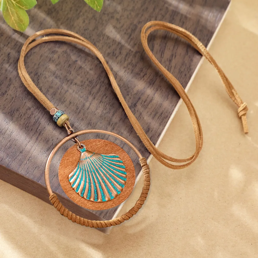 Vintage Trendy Boho Long Neckalce Women Fashion Elegant Tribal Necklace Turquoise Shell Pendant Jewelry