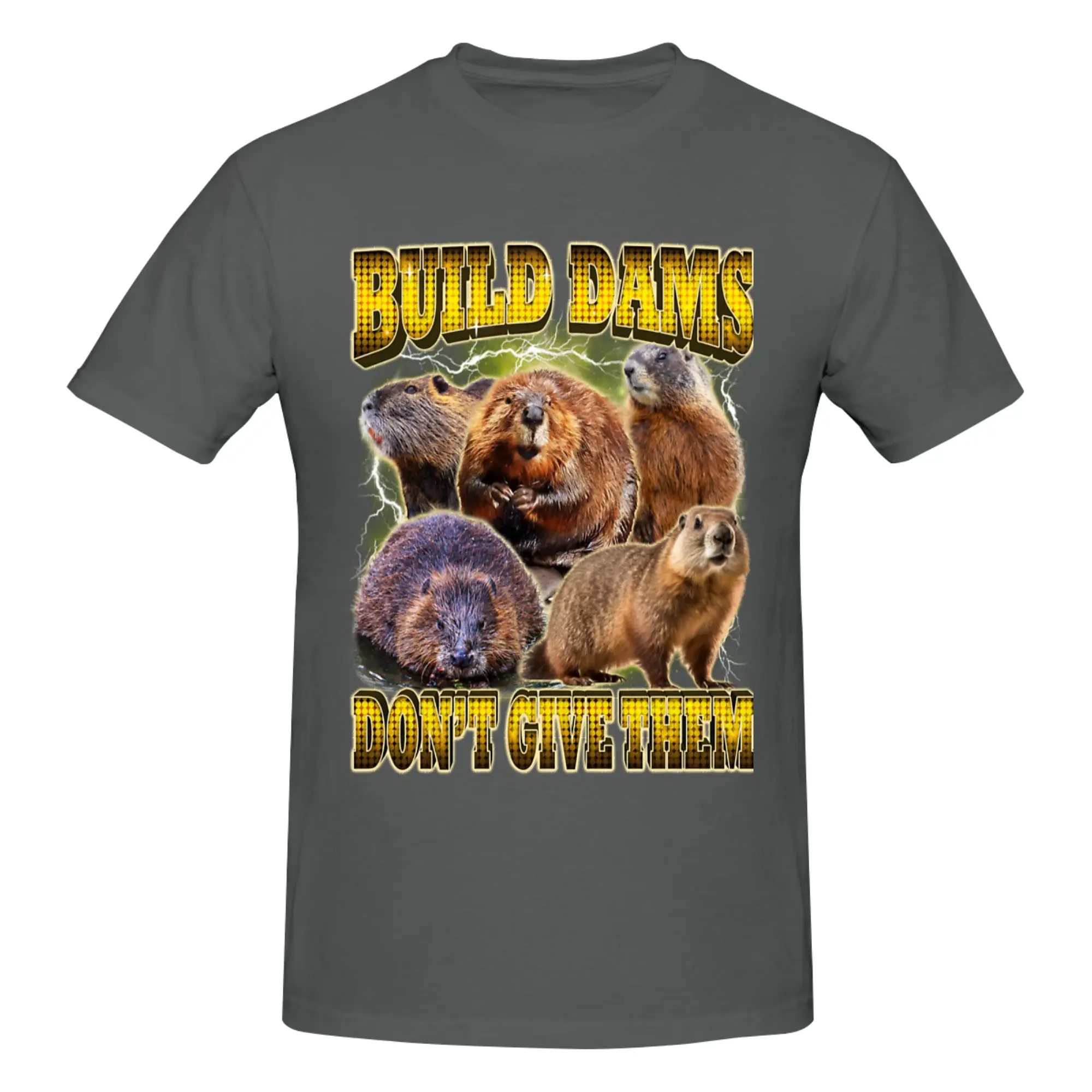 Camiseta divertida con estampado de Build Dams Don t Give Them para hombre, camiseta unisex, blusas, ropa de verano