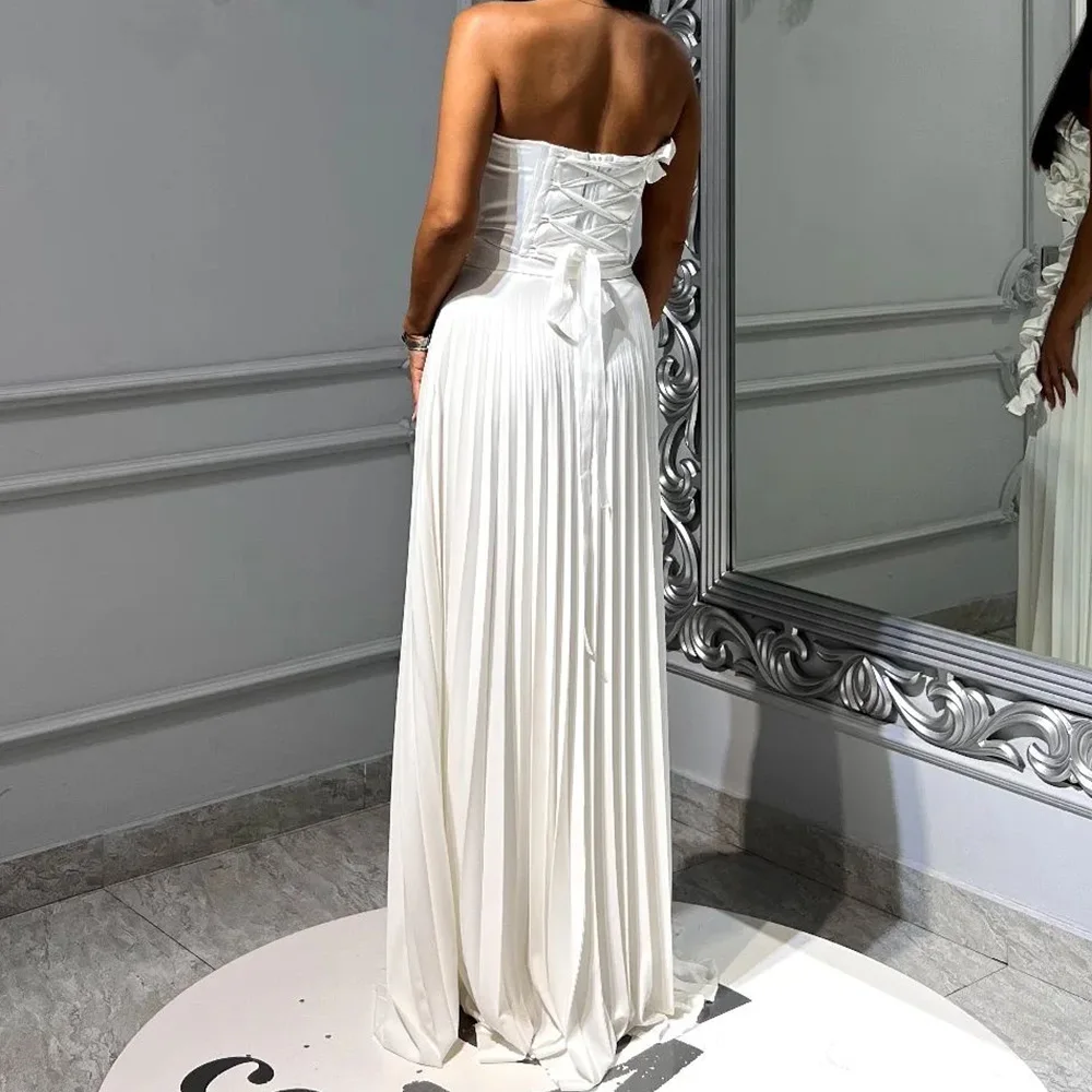 Straight Strapless Chiffon Sleeveless Photo Color Fashion and Graceful Evening Dresses Flowers Lace Up Back Saudi Arabia 2024