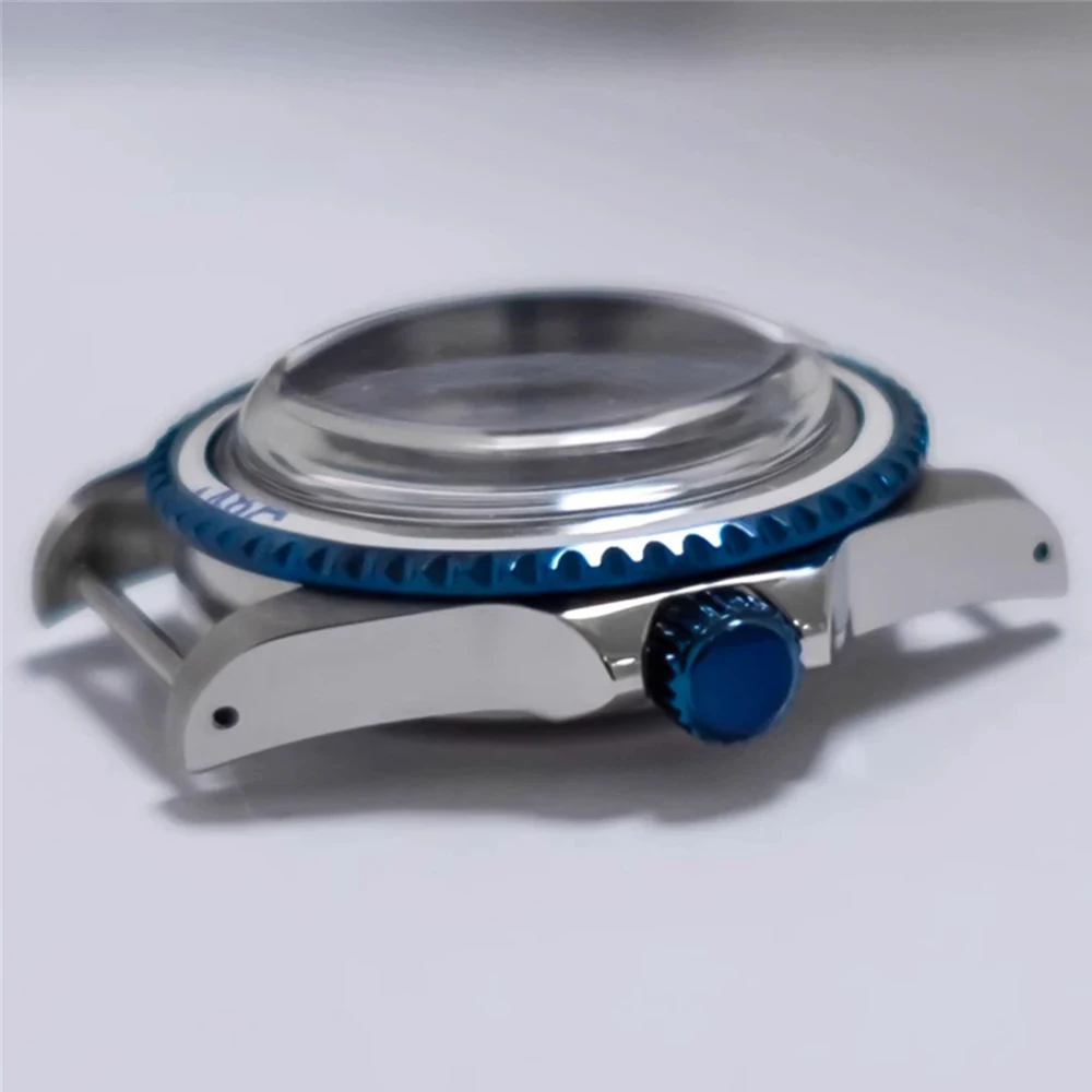 Retro 39.5mm Convex Mirror Middle-Blue Case NH35 Acrylic Mirror Stainless Steel Watch Case for NH35 NH36 Movement Watch Shell