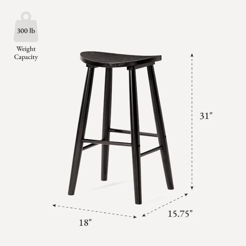 مقعد بار مقعد دائري مقاس 31 بوصة مع مسند للقدمين من الخشب الصلب الأسود بتصميم موفر للمساحة للحانات وبار الإفطار #3