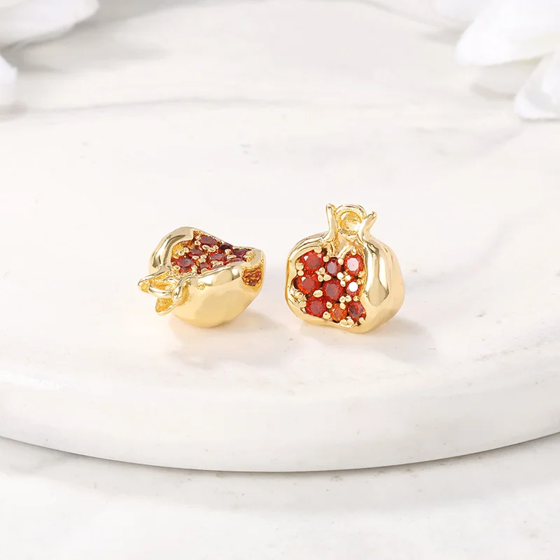 14K Gold Plated Red Pomegranate Charms Fruit Garnet Pendant  For Woman Zircon Earrings Necklaces Jewelry Accessories