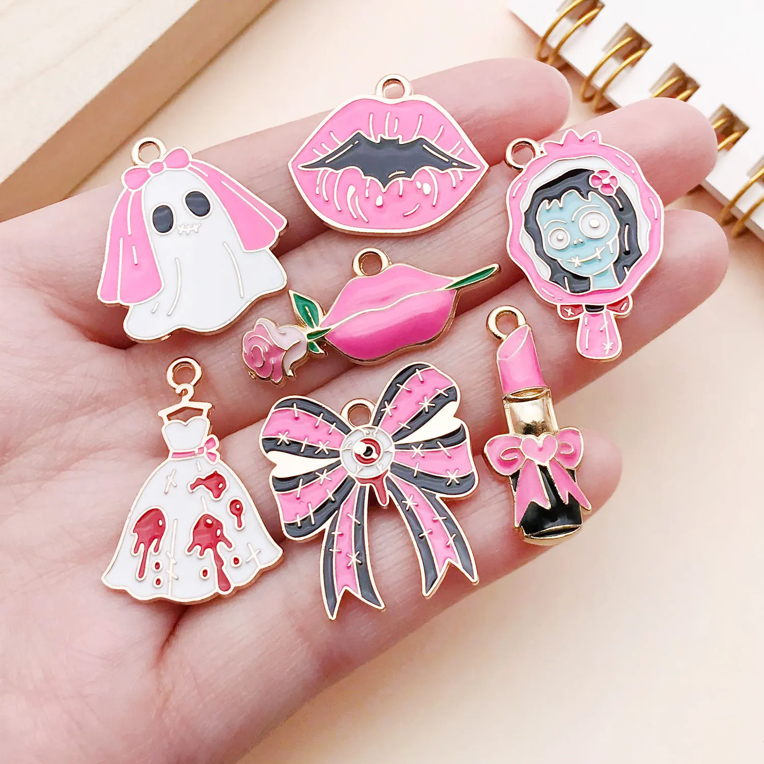 10pcs Creative Cute Ghost Enamel Charms for DIY Jewelry