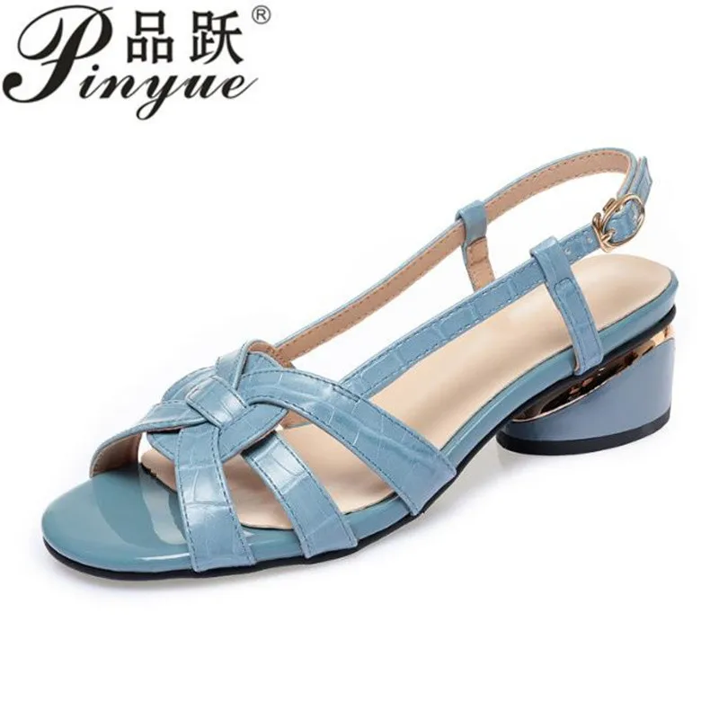 5.5cm Ladies' new summer summer new Buckle Leather Mid Heel fashion patent leather fish mouth Occupational dermis  sandals 35 41