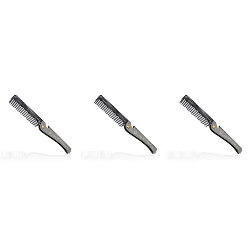 TAIGH-3 Pcs Black Men Folding Pocket Comb PP Teeth Detangling Hair Beard Comb Metal Handle Foldable Combing