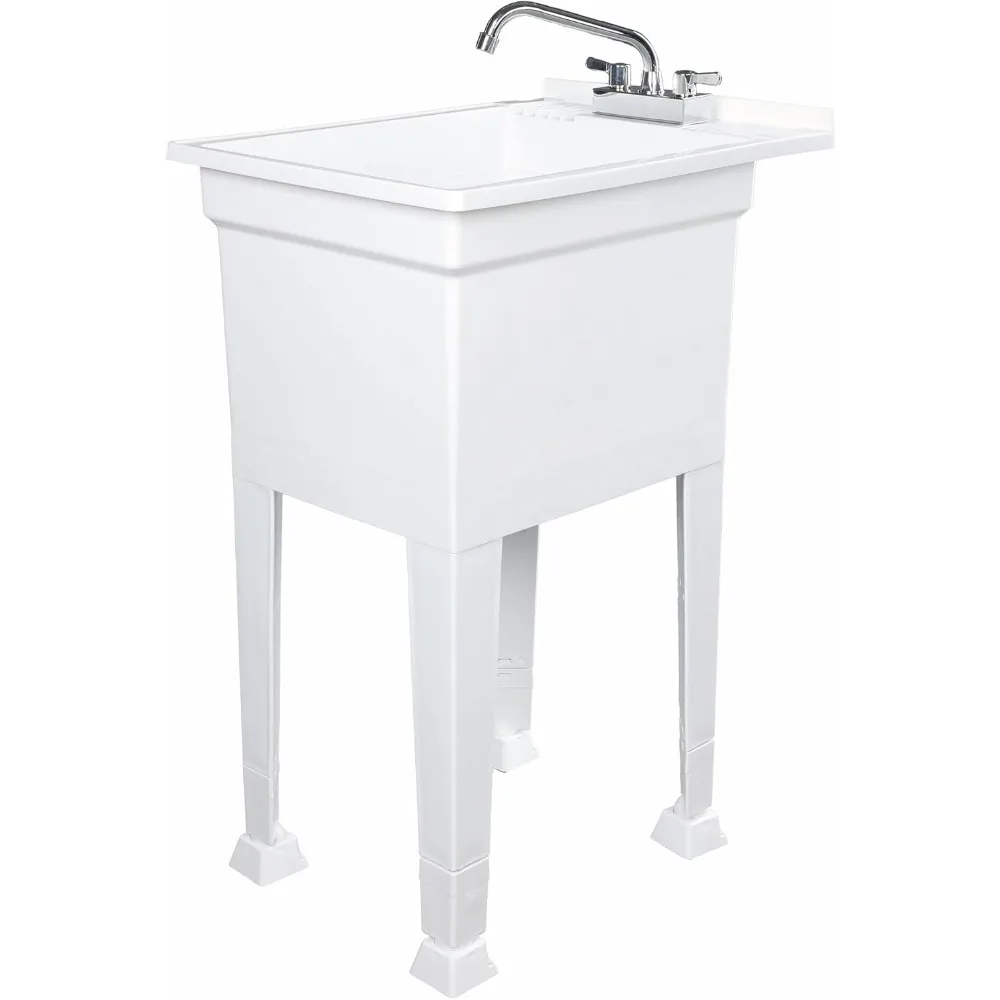 

Freestanding Utility Tub Sink with Quick Connect Drain, 18 x 24, White - Portable and Compact Sink with Faucet for Outdoor Kitch