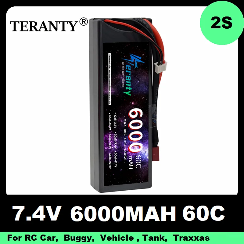 TERANTY 2S Lipo 7.4V 6000mah 60C Hard Case Battery T Deans XT60 TRX  XT90 KEP-2P Connector For Car FPV Airplane Truck RC Parts