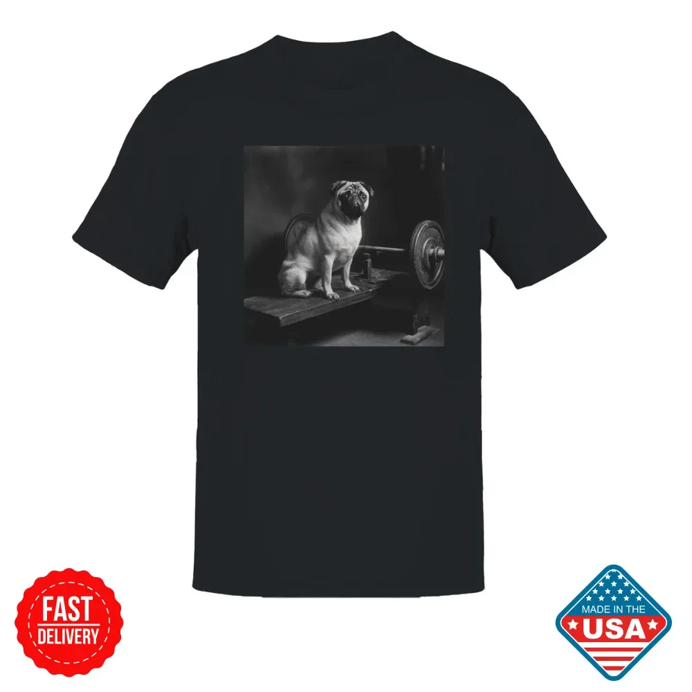 Pug on Vintage Gym Bench Men's Women's Inspired T-shirt Gift For Gymer Lover Pug