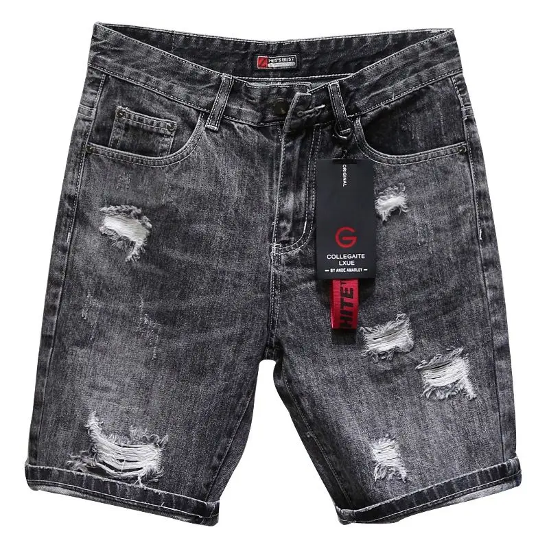 2024 Summer New Y2K Denim Shorts Design Shorts With Holes Men\'s Vintage Punk Fashion Loose Casual Versatile Shorts y2k jeans