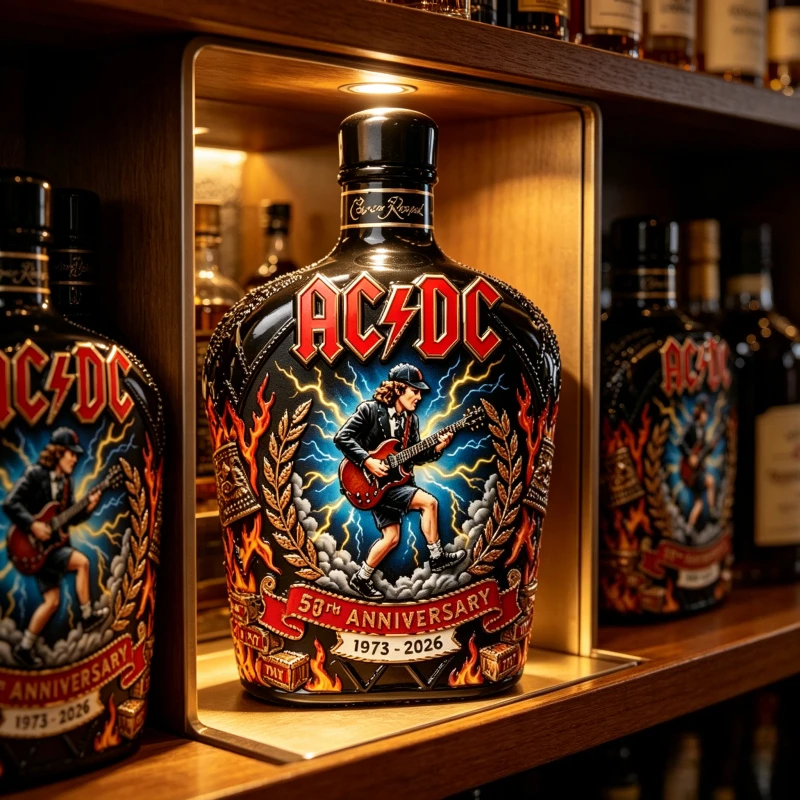 Botella de Licor Coleccionable AC/DC 50 Aniversario, Recuerdo de Banda de Rock, Decantador de Whisky para Exhibición en Barra o Estante