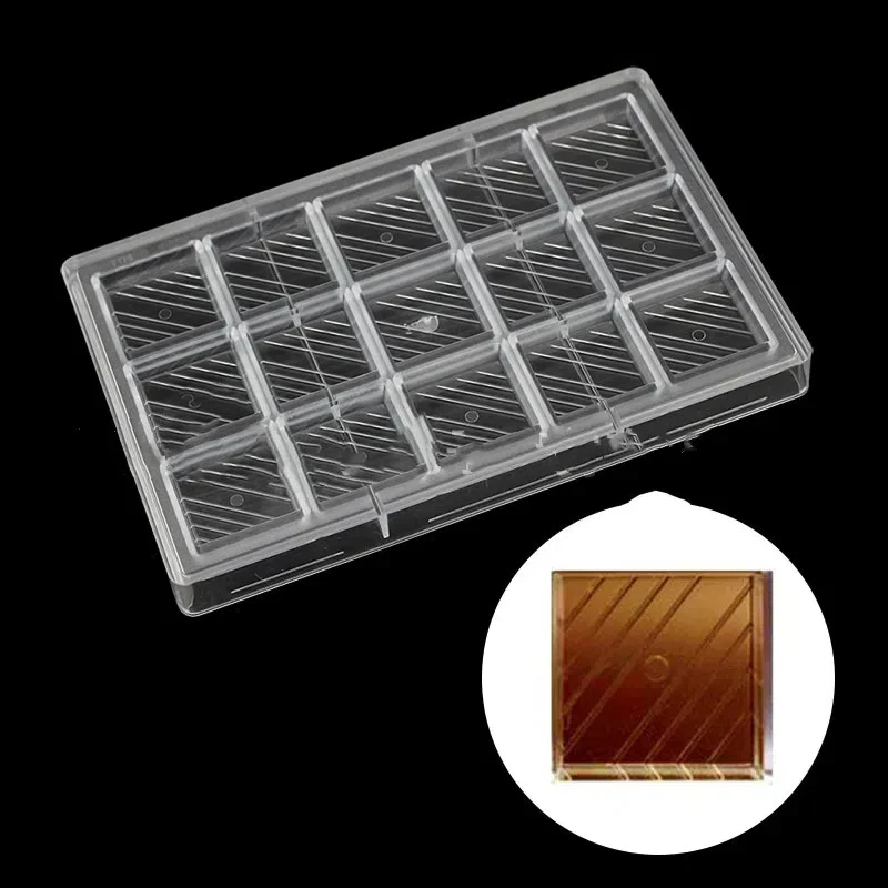 Square Chocolate Mold Diagonal Stripes Candy Bar Polycarbonate Chocolate Mold Confectionery Tools