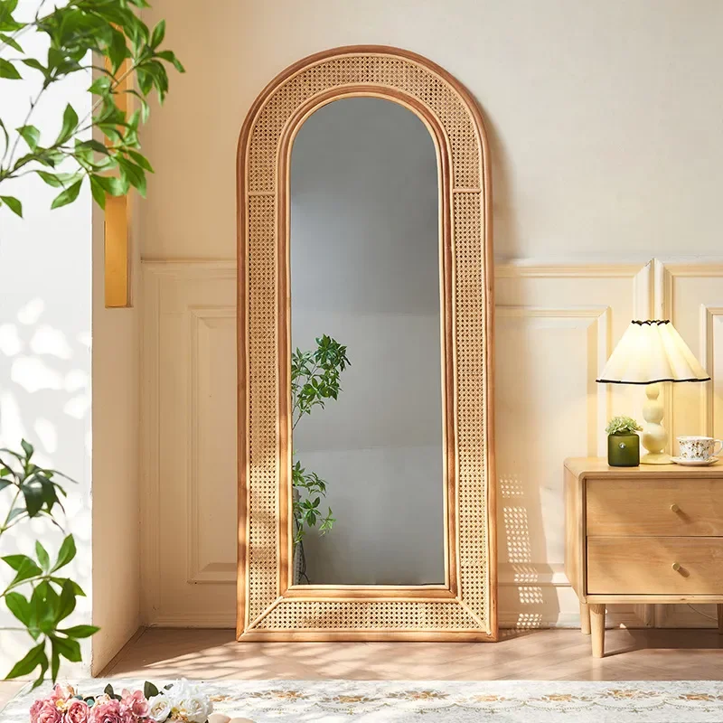 Wabi Sabi Indonesian Rattan Full Body Mirror Japanese Style Home Dressing Mirror for Bedroom Cloakroom Hotel Fitting Room