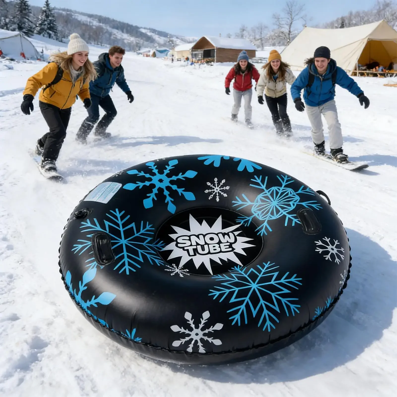 Inflatable Snow Tubes for Sledding Winter Sports Sled with Handles Fast Inflation Deflation Kids Adults Mountain Resort Holiday