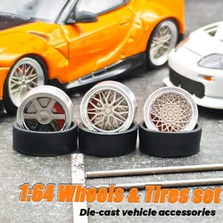 Kicarmod 1/64 Model Car Wheels ABS Rubber Tires with Alloy Bearings Hub Refitting Parts For Model Car Hot Wheels