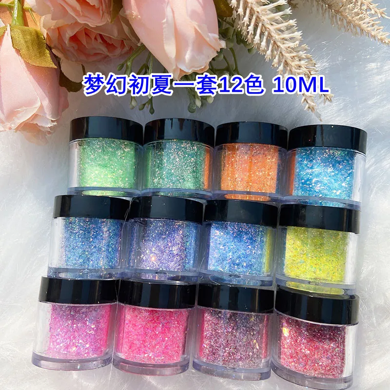 12 Cores Holográficas Glitter Chunky 12 Cores Total Laser Nail Glitter Flocos Chunky Holográfico Laser Nail Glitter