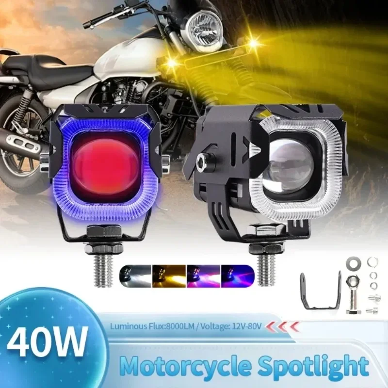 2pcs Motorcycle LED Spotlight Angel Eye DRL Ultra Bright Daytime Running Light Red Blue for Dirt Bike