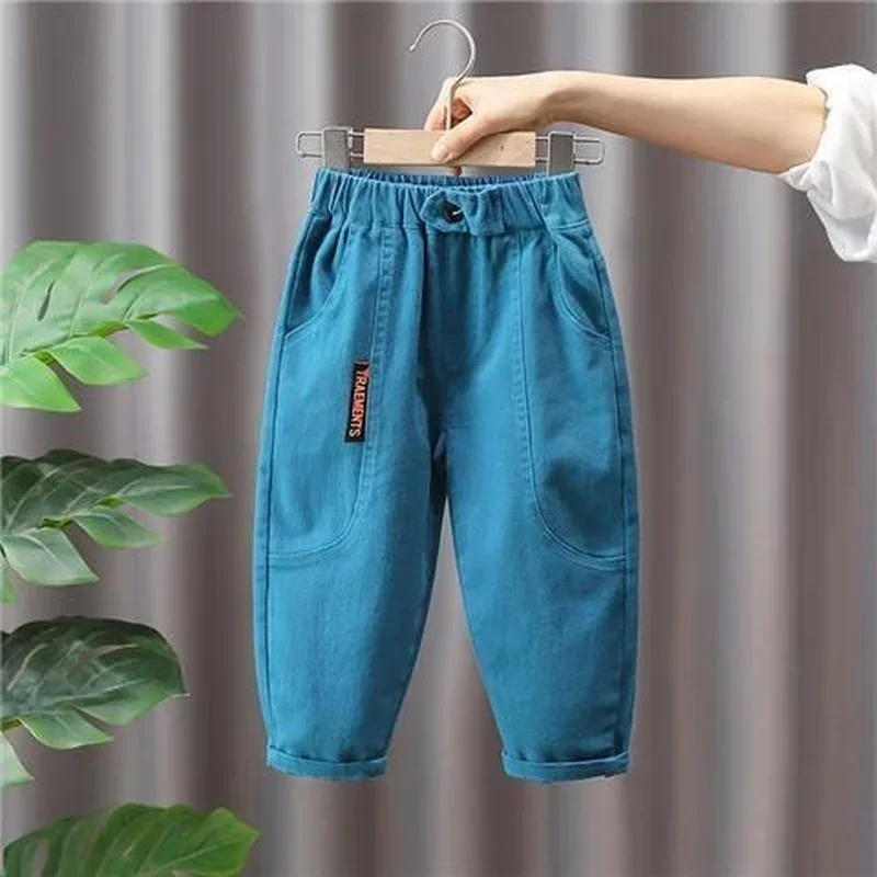 Autumn Kids Solid Cargo Pants Boys Casual Loose Sweatpants 1-7Y Young Children Cotton Clothing Spring Thin Girls Sports Trousers