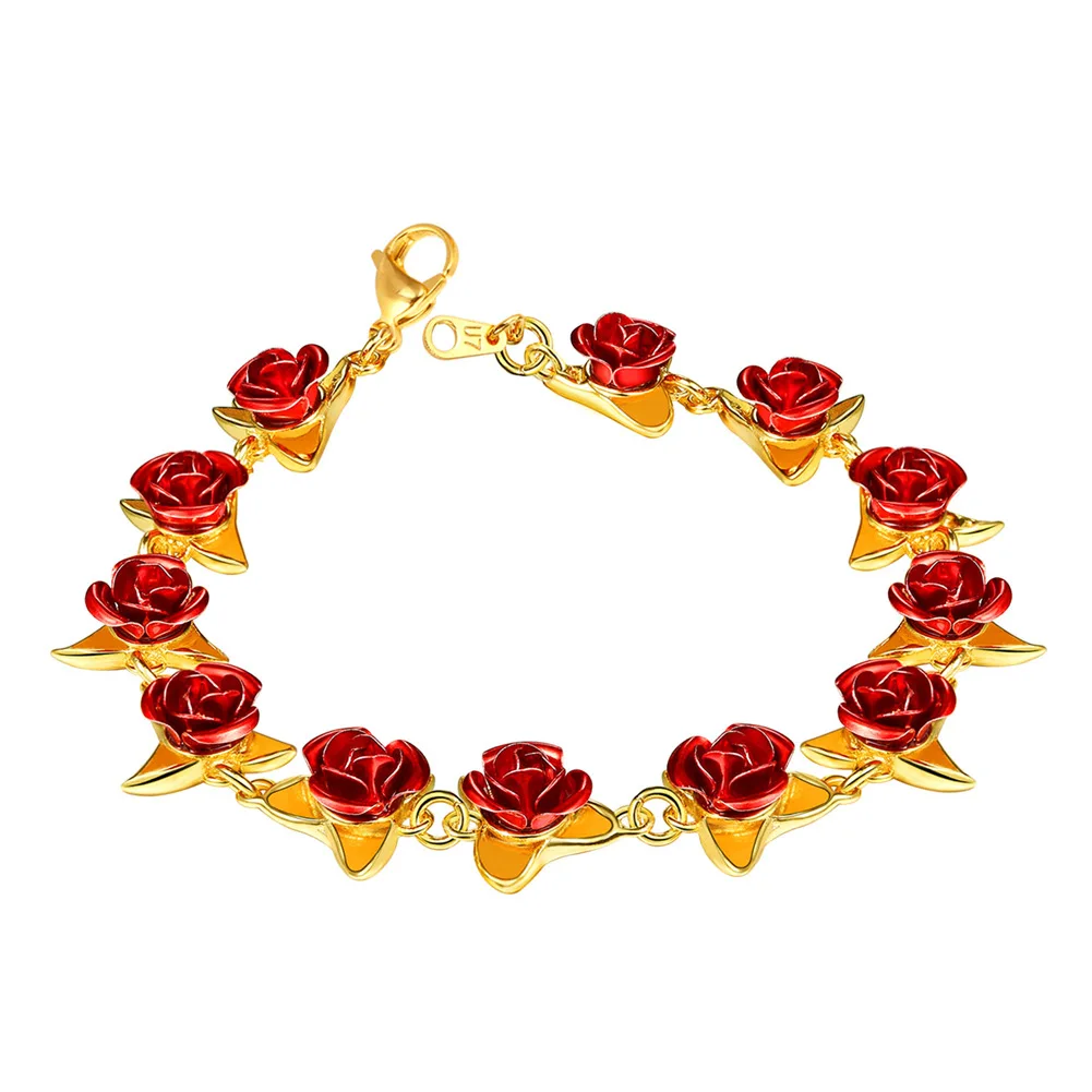 

Collare Rose Flower Bracelets For Women Gold Color Bracelets & Bangles Flower Gift For Girl Floral Bracelet Dating Jewelry H027