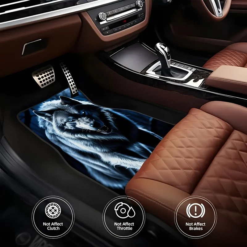 4pcs Magical Wolf Theme Rubber Floor Mats - Comfortable Crystal Velvet Vehicles Floor Mats, Front & Rear Full Coverage Auto Inte