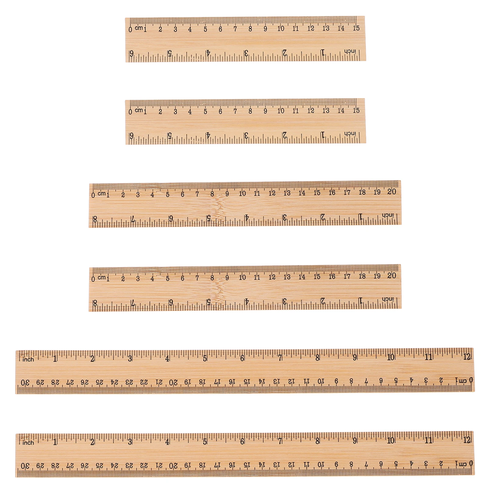 6pcs Bamboo Ruler Set Straight Measuring Tools for Students Kids Gift Woodworking Engineering Study Accessories Portable Wear