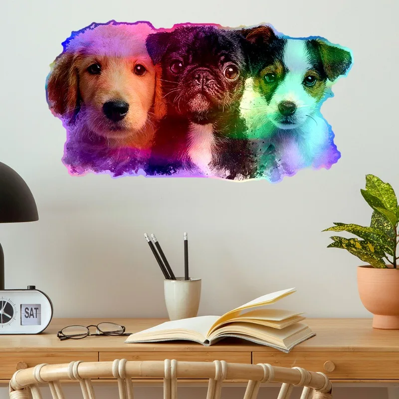 Colorful Laser Funny Dog Wall Stickers Self-Adhesive Bedroom Living Room Home Decor