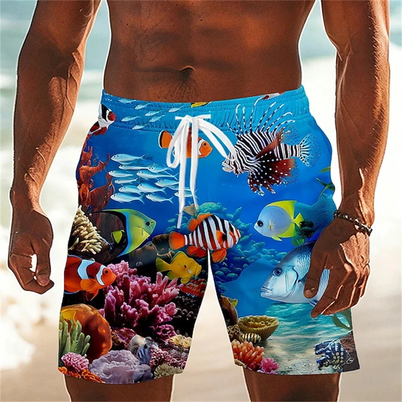Marine Animals Fish 3d Y2k Shorts Men Sea Creature Graphic Beach Loose Casual Swimsuit Sports Pants Fashion Hawii Swim Trunks