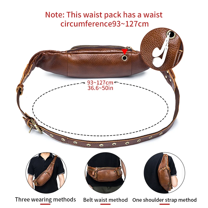 Genuine leather men's waist bag, new casual mini Fanny bag, mobile phone and credit card travel bag, men's waist bag